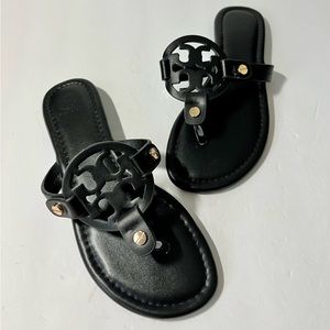 Tory Burch Miller Logo Black Leather Sandals NWOT